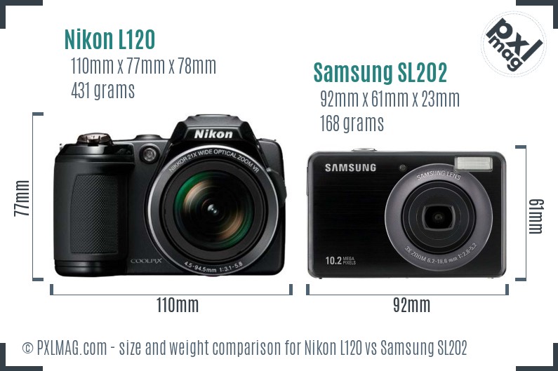 Nikon L120 vs Samsung SL202 size comparison Nikon L120 vs Samsung SL202 size comparison