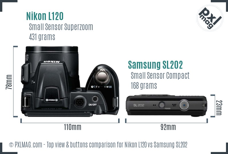 Nikon L120 vs Samsung SL202 top view buttons comparison