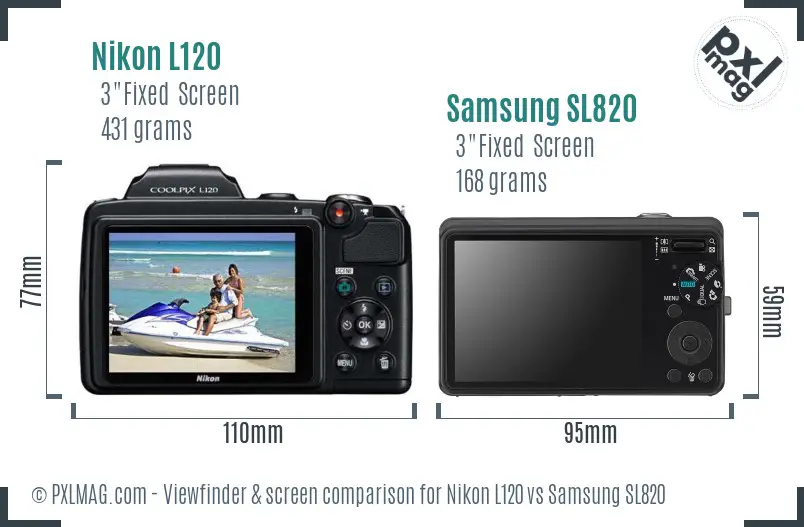 Nikon L120 vs Samsung SL820 Screen and Viewfinder comparison