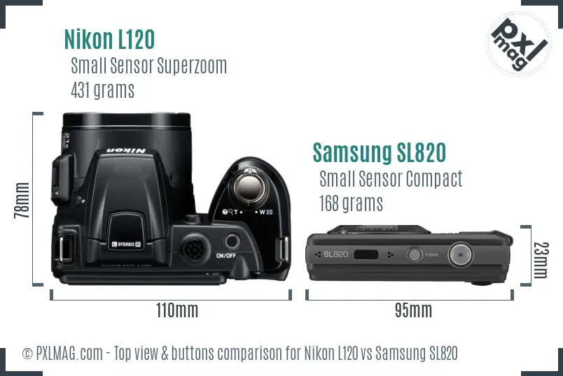Nikon L120 vs Samsung SL820 top view buttons comparison