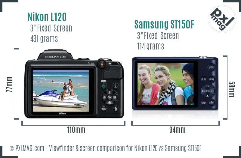 Nikon L120 vs Samsung ST150F Screen and Viewfinder comparison
