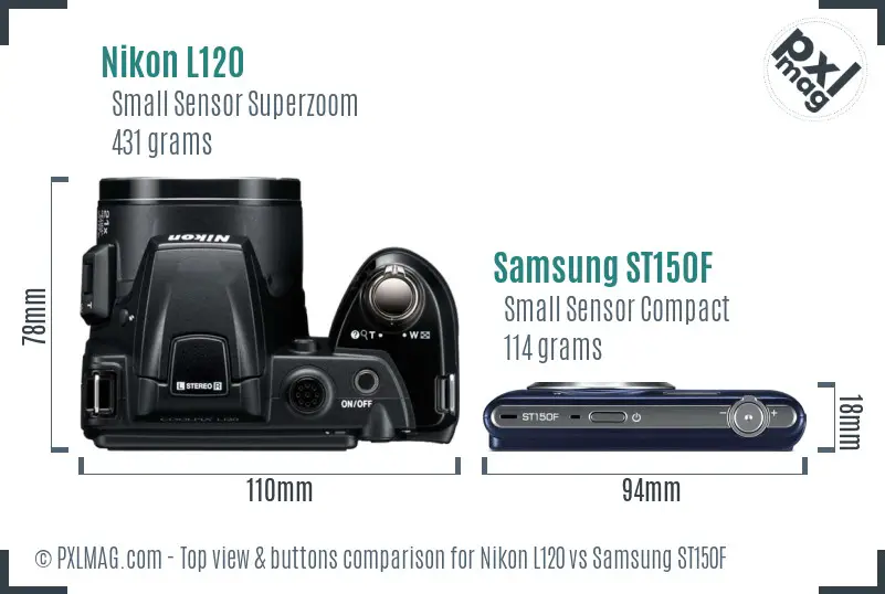 Nikon L120 vs Samsung ST150F top view buttons comparison