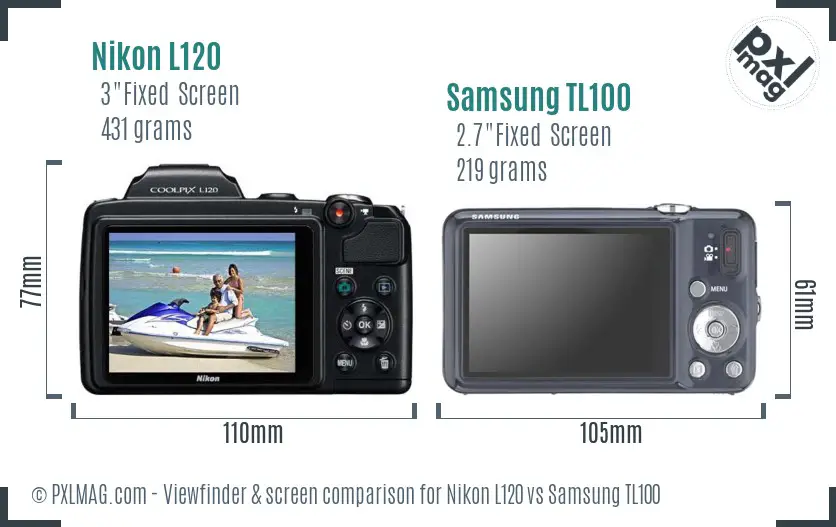 Nikon L120 vs Samsung TL100 Screen and Viewfinder comparison
