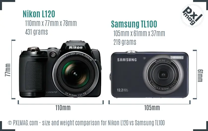 Nikon L120 vs Samsung TL100 size comparison