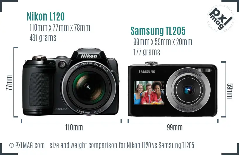 Nikon L120 vs Samsung TL205 size comparison