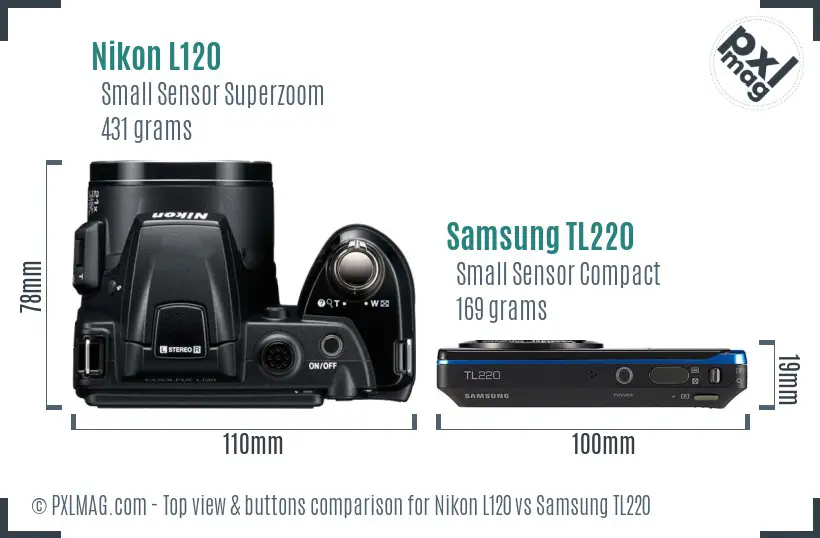 Nikon L120 vs Samsung TL220 top view buttons comparison Nikon L120 vs Samsung TL220 top view buttons comparison
