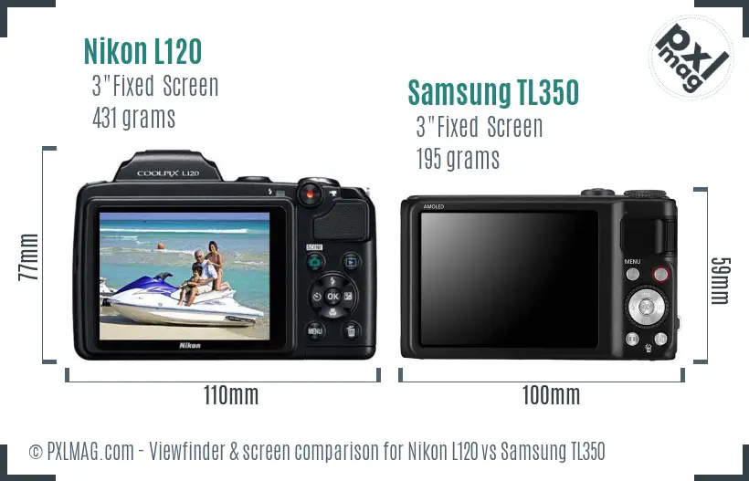 Nikon L120 vs Samsung TL350 Screen and Viewfinder comparison