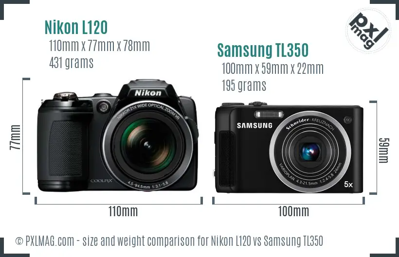 Nikon L120 vs Samsung TL350 size comparison