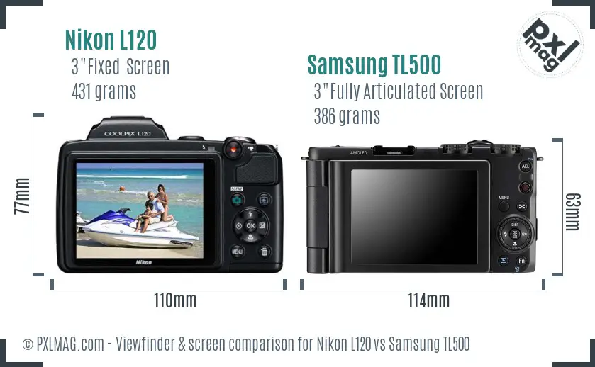 Nikon L120 vs Samsung TL500 Screen and Viewfinder comparison