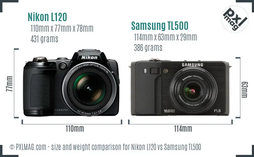 Nikon L120 vs Samsung TL500 size comparison