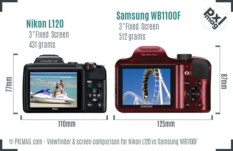 Nikon L120 vs Samsung WB1100F Screen and Viewfinder comparison