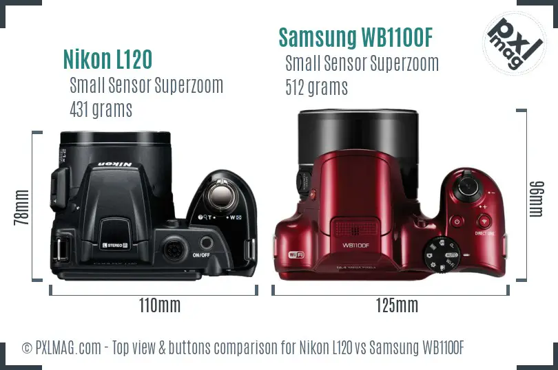 Nikon L120 vs Samsung WB1100F top view buttons comparison
