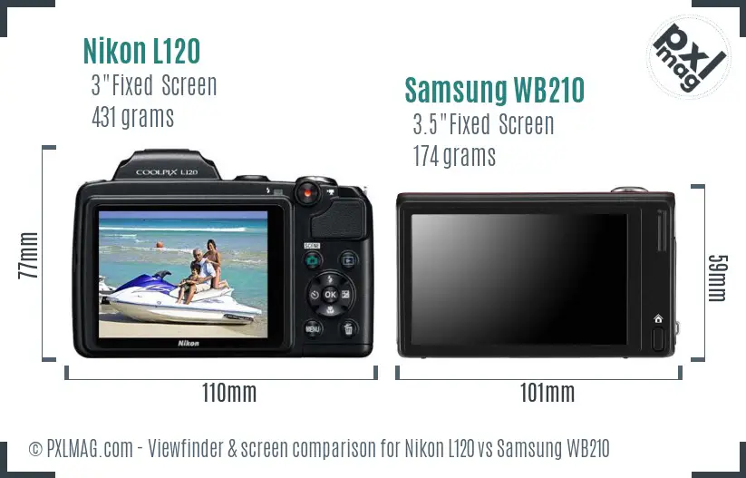 Nikon L120 vs Samsung WB210 Screen and Viewfinder comparison