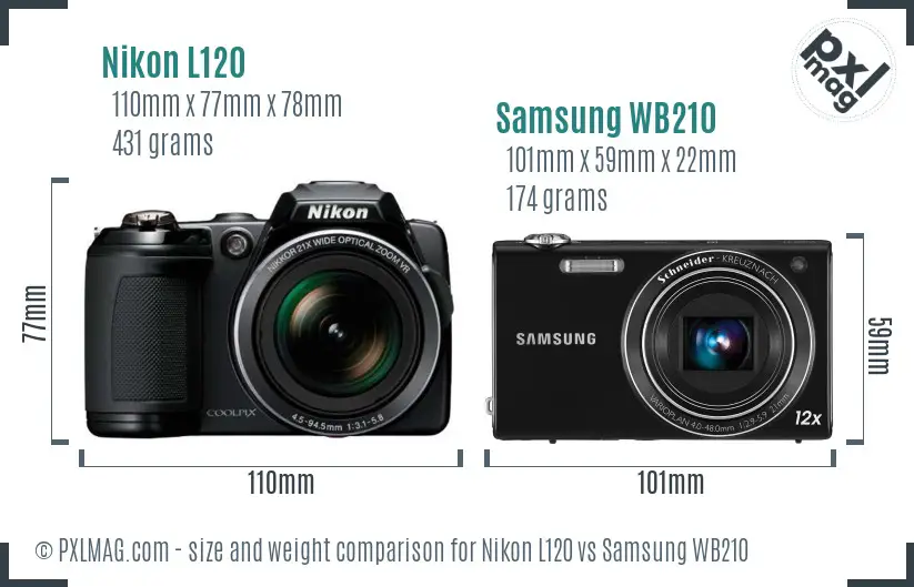Nikon L120 vs Samsung WB210 size comparison