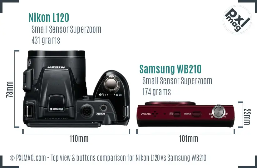 Nikon L120 vs Samsung WB210 top view buttons comparison