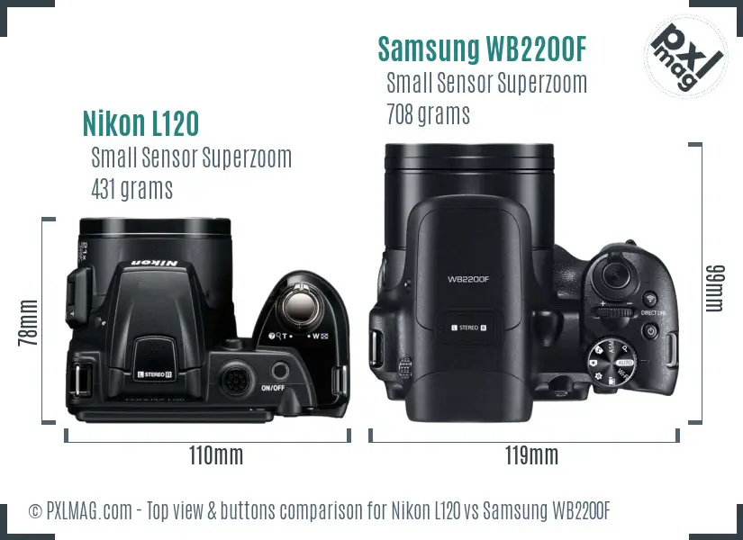 Nikon L120 vs Samsung WB2200F top view buttons comparison