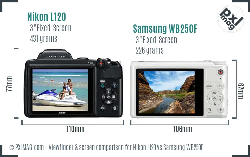 Nikon L120 vs Samsung WB250F Screen and Viewfinder comparison