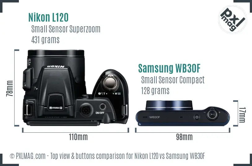Nikon L120 vs Samsung WB30F top view buttons comparison Nikon L120 vs Samsung WB30F top view buttons comparison