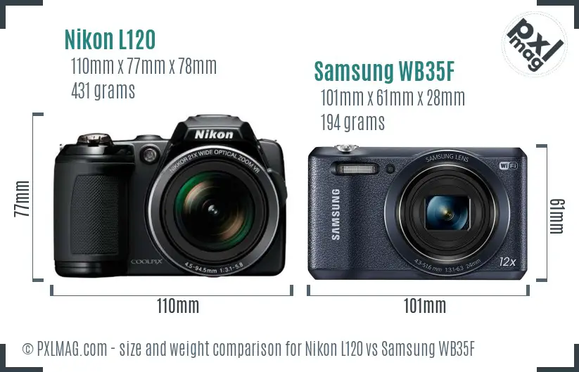 Nikon L120 vs Samsung WB35F size comparison Nikon L120 vs Samsung WB35F size comparison