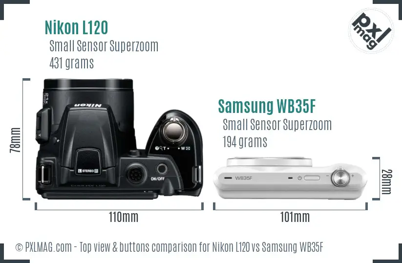 Nikon L120 vs Samsung WB35F top view buttons comparison Nikon L120 vs Samsung WB35F top view buttons comparison