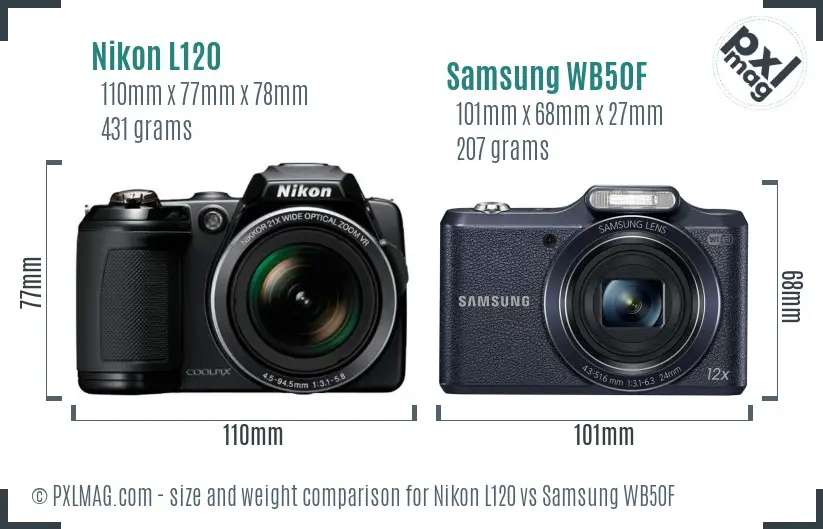Nikon L120 vs Samsung WB50F size comparison Nikon L120 vs Samsung WB50F size comparison