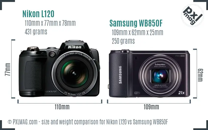 Nikon L120 vs Samsung WB850F size comparison Nikon L120 vs Samsung WB850F size comparison