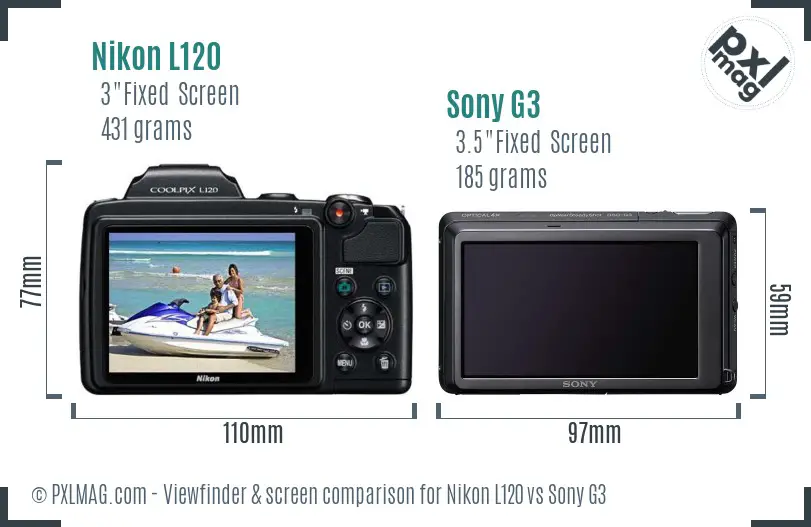 Nikon L120 vs Sony G3 Screen and Viewfinder comparison