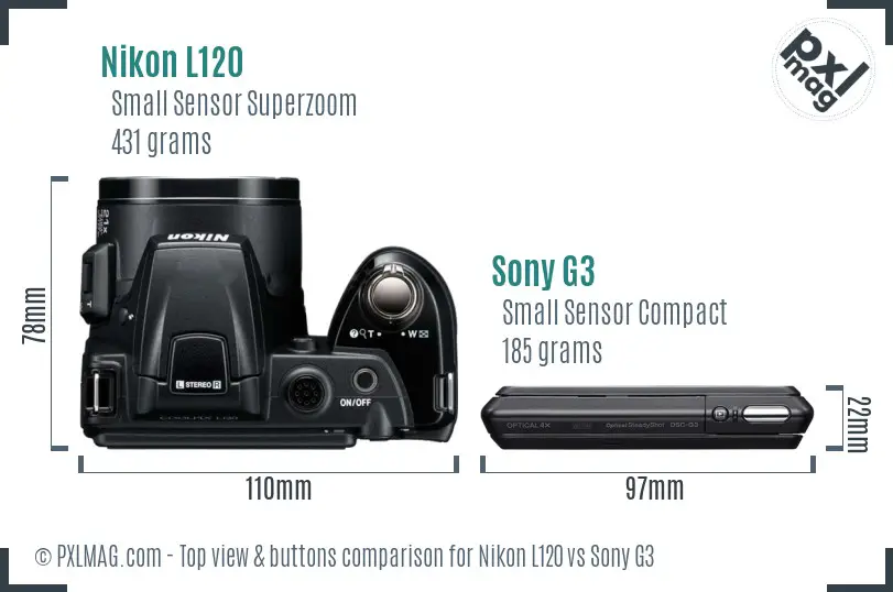 Nikon L120 vs Sony G3 top view buttons comparison