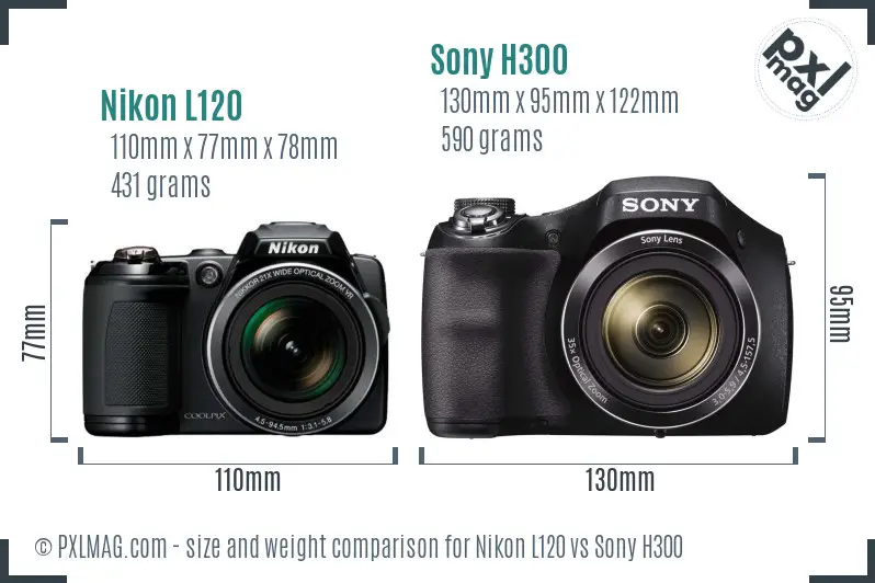 Nikon L120 vs Sony H300 size comparison Nikon L120 vs Sony H300 size comparison