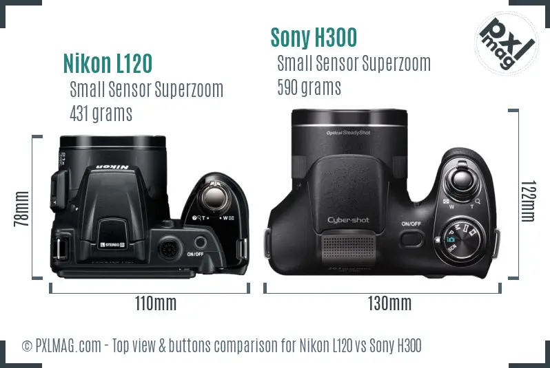 Nikon L120 vs Sony H300 top view buttons comparison Nikon L120 vs Sony H300 top view buttons comparison