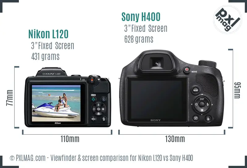 Nikon L120 vs Sony H400 Screen and Viewfinder comparison