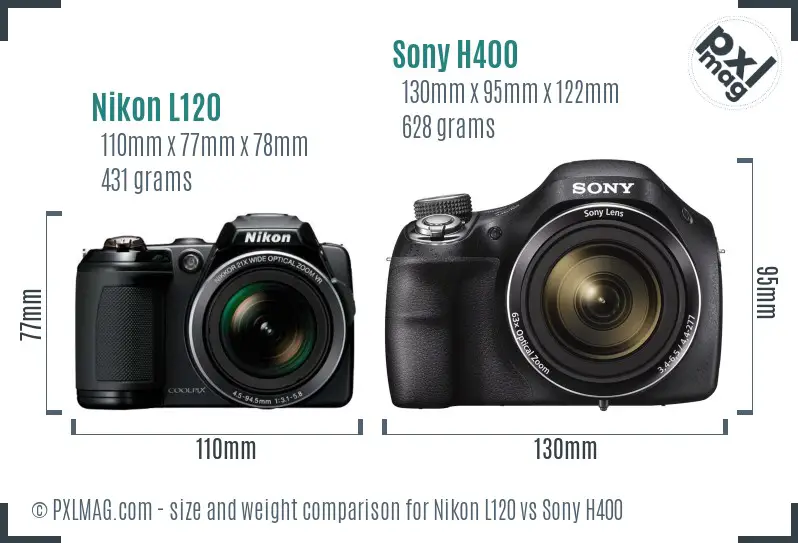 Nikon L120 vs Sony H400 size comparison