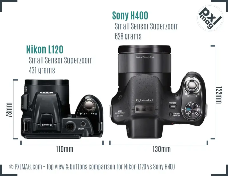 Nikon L120 vs Sony H400 top view buttons comparison