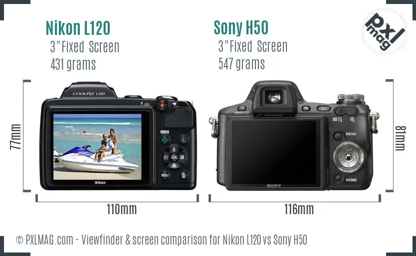 Nikon L120 vs Sony H50 Screen and Viewfinder comparison