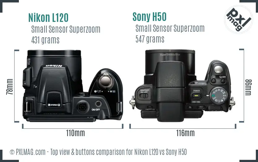 Nikon L120 vs Sony H50 top view buttons comparison