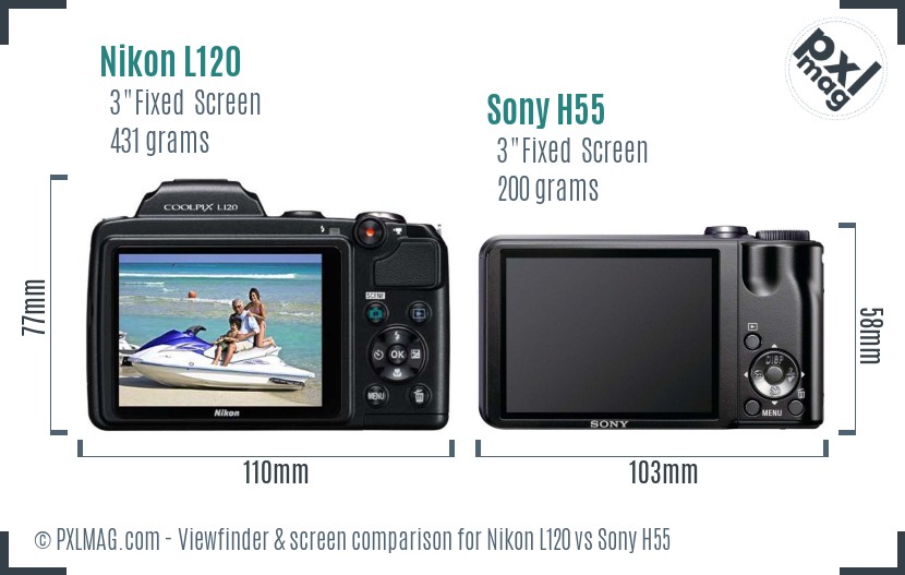 Nikon L120 vs Sony H55 Screen and Viewfinder comparison