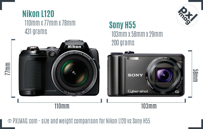 Nikon L120 vs Sony H55 size comparison