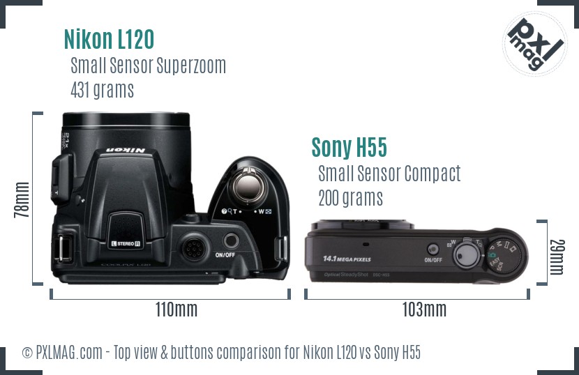 Nikon L120 vs Sony H55 top view buttons comparison