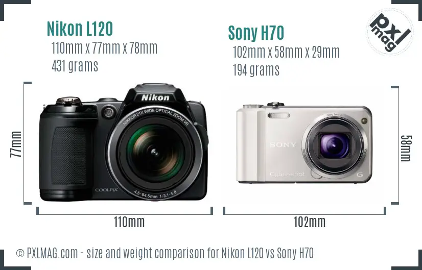 Nikon L120 vs Sony H70 size comparison