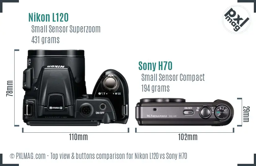 Nikon L120 vs Sony H70 top view buttons comparison