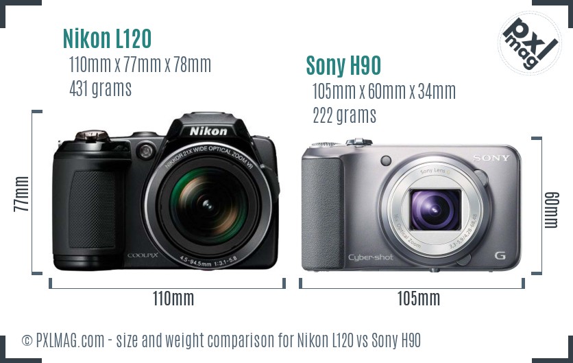 Nikon L120 vs Sony H90 size comparison Nikon L120 vs Sony H90 size comparison