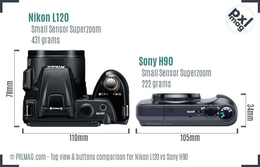 Nikon L120 vs Sony H90 top view buttons comparison