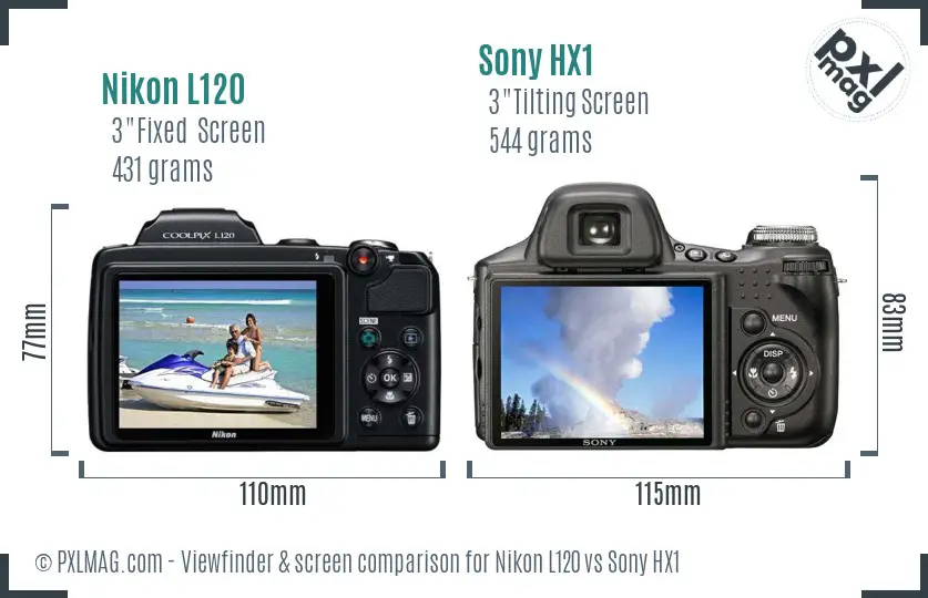 Nikon L120 vs Sony HX1 Screen and Viewfinder comparison