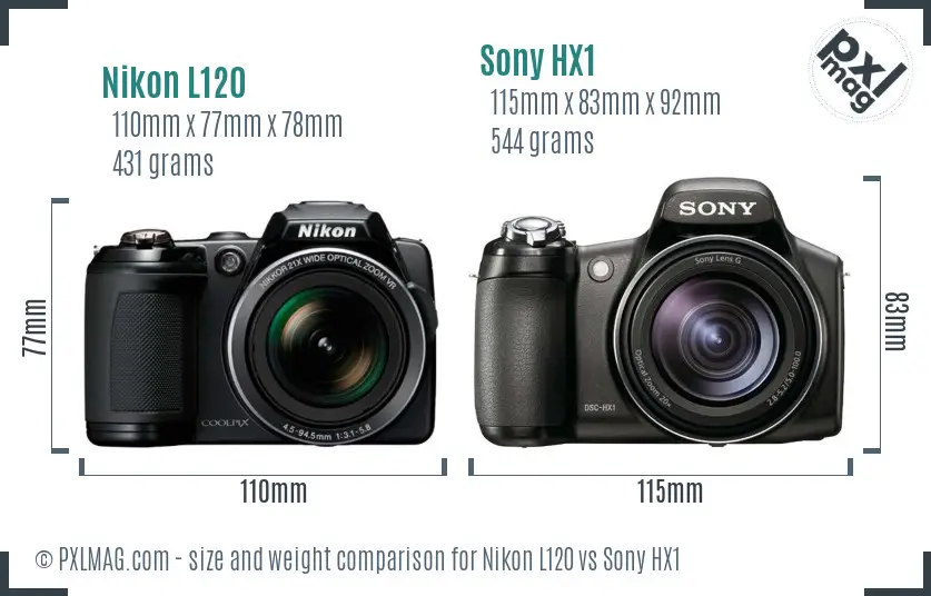Nikon L120 vs Sony HX1 size comparison