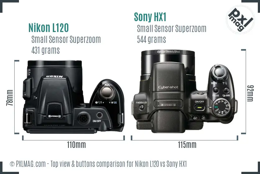 Nikon L120 vs Sony HX1 top view buttons comparison