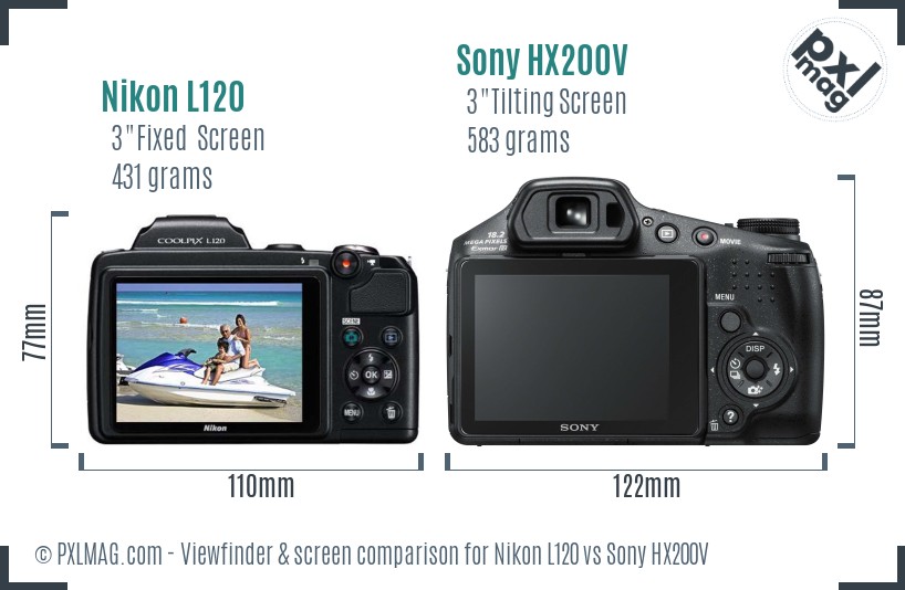 Nikon L120 vs Sony HX200V Screen and Viewfinder comparison