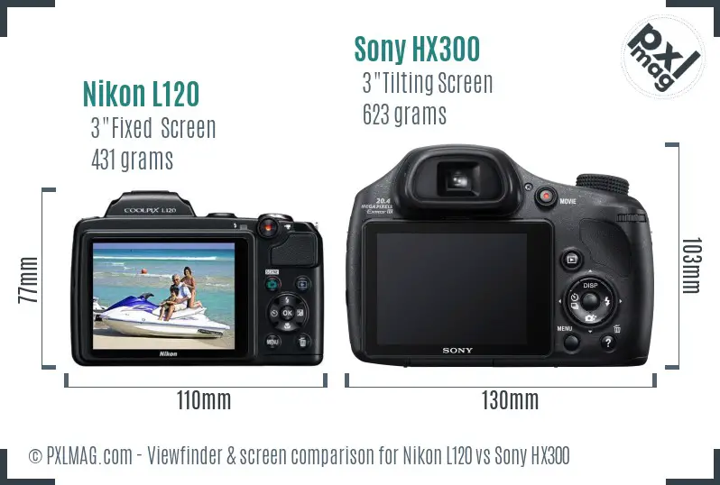 Nikon L120 vs Sony HX300 Screen and Viewfinder comparison