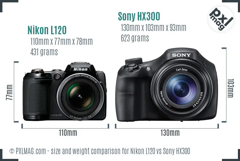 Nikon L120 vs Sony HX300 size comparison