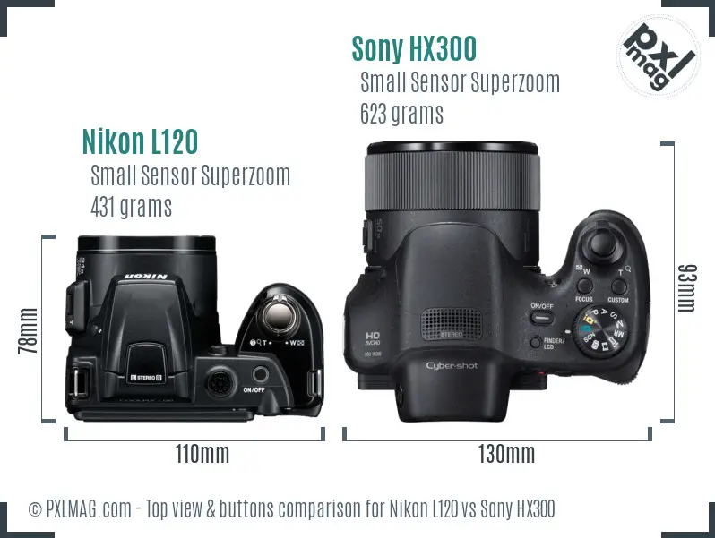 Nikon L120 vs Sony HX300 top view buttons comparison