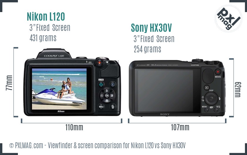 Nikon L120 vs Sony HX30V Screen and Viewfinder comparison